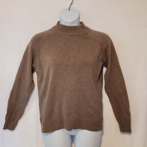 Jeanne Pierre Women's XL Sweater Tan Cotton Mock Neck Minimalist